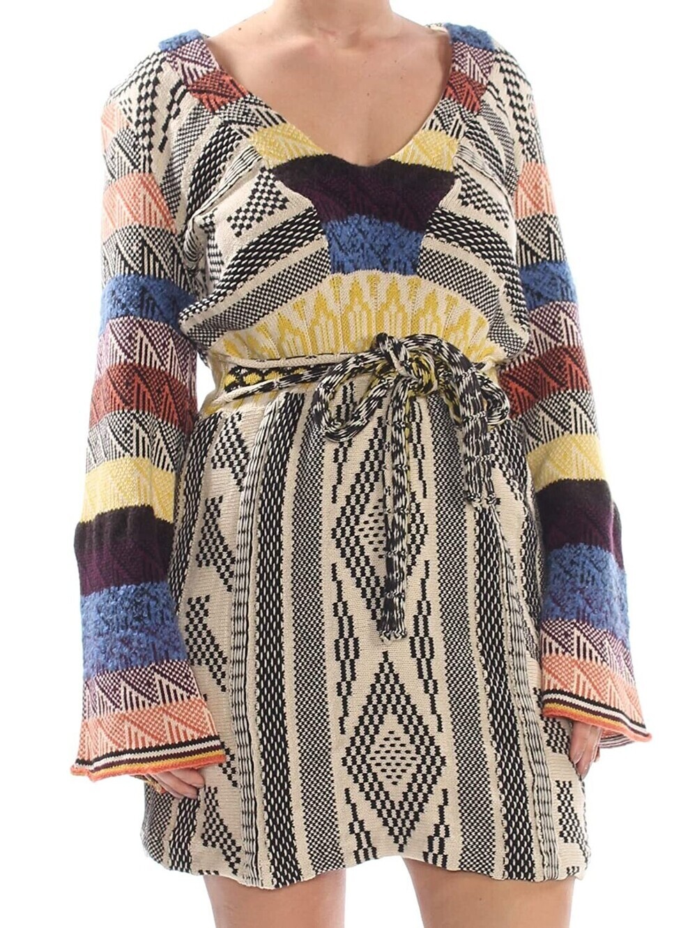 Free People Womens Long Sleeves Patchwork Dress Size 2XS